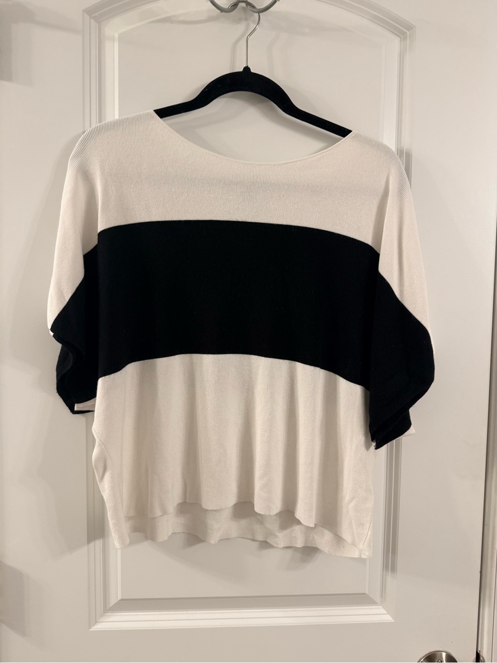 Halogen Y2K Dolman Style Sweater Black & White Striped Boatneck Top (M)